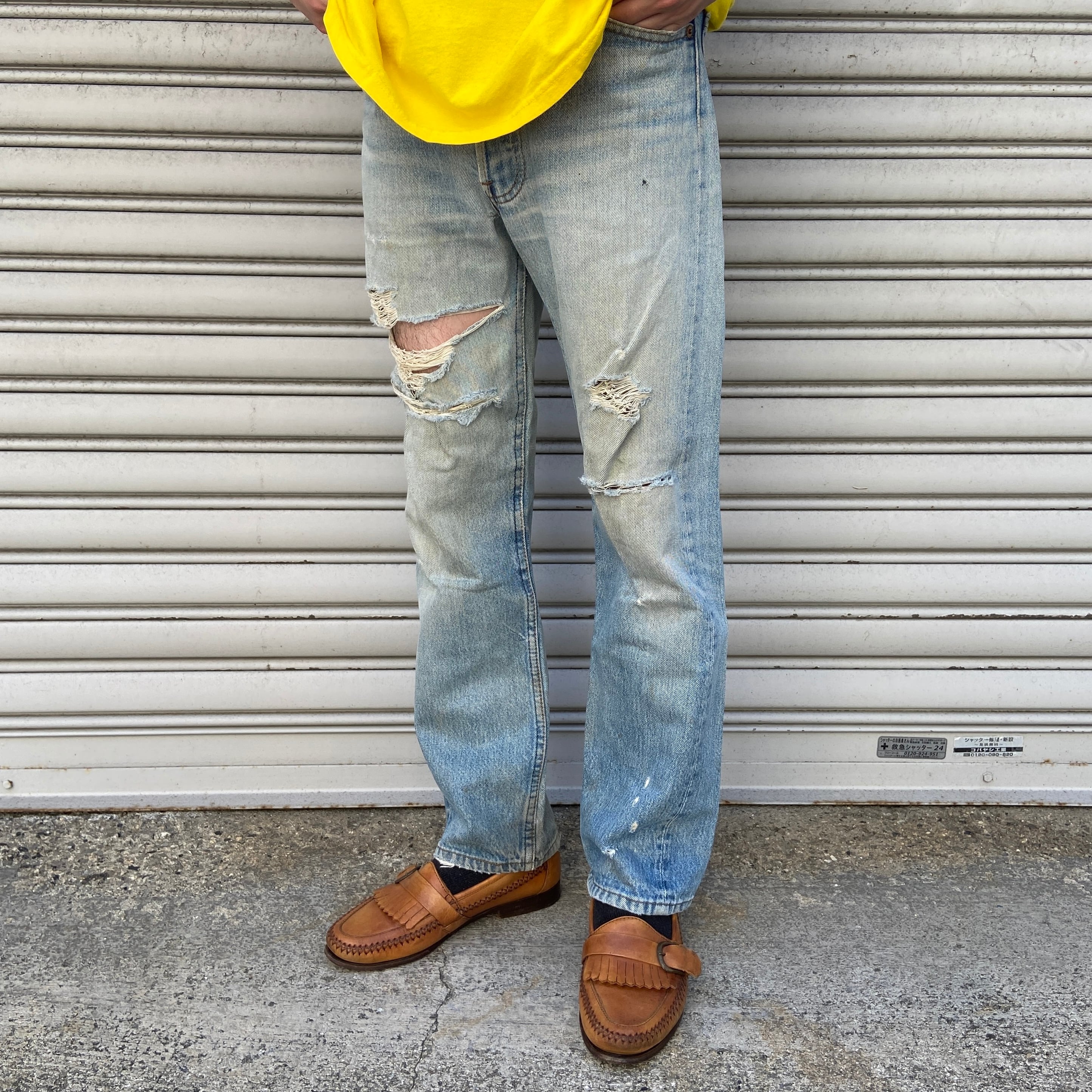 90s USA製Levi's 501 クラッシュデニムパンツ ダメージ W30 90s USA製Levi's 501 クラッシュデニムパンツ ダメージ W30