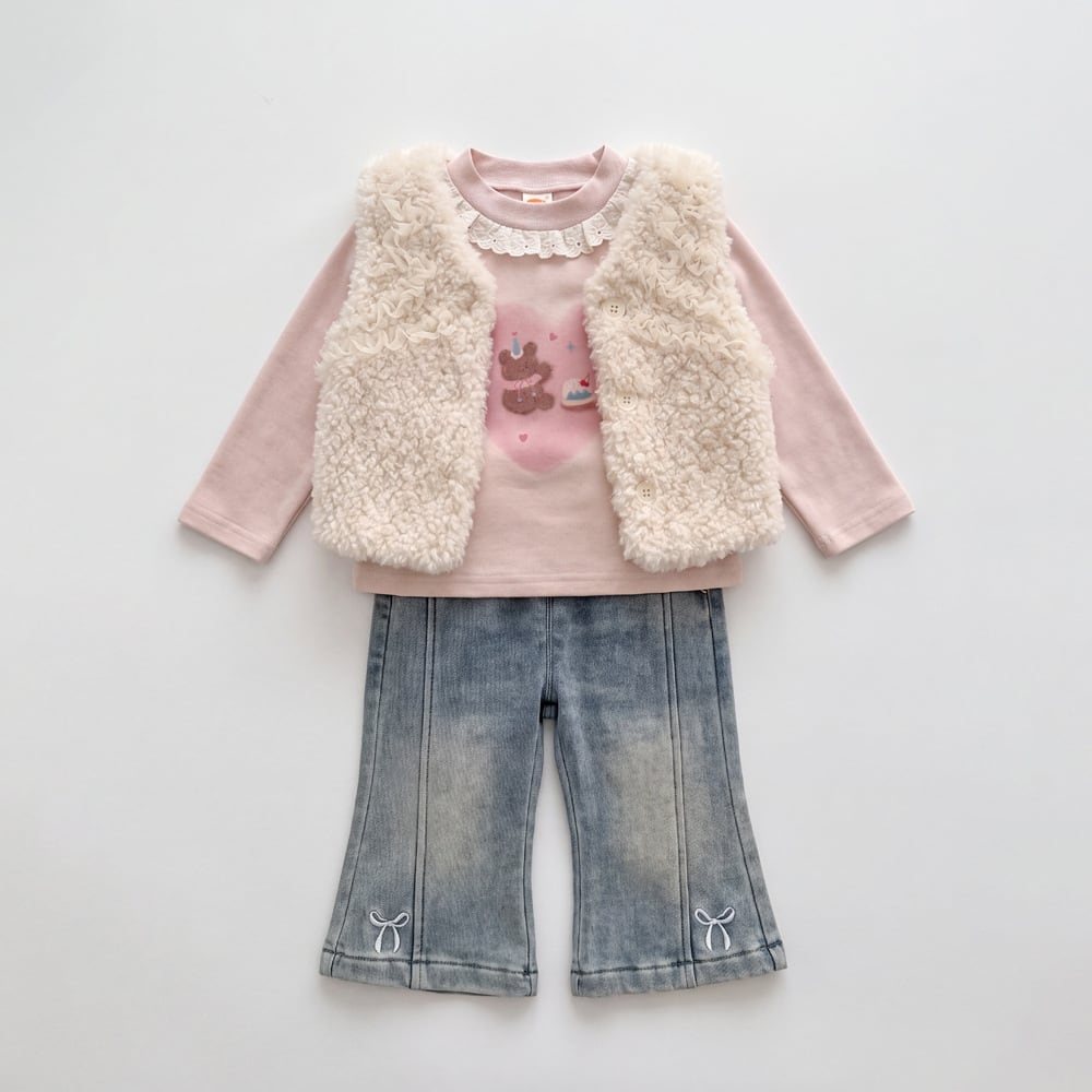 【73-100】冬ボアベストセット組み合わせ 女の子コーディネート キッズ