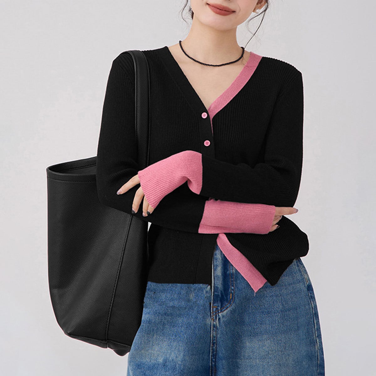 ニットカーディガン バイカラー 長袖 レディース 秋冬 韓国 レイヤード おしゃれ 大人 かわいい きれいめ 羽織り 重ね着 リブニット カジュアル 大人可愛い 大人女子