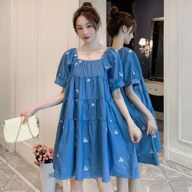 【新作】【送料無料】 マタニティウェア2020夏の新しい小さなZouJu刺繍デニムドレス小さな新鮮なミドル丈のマタニティドレス-アリババ レッド サマー 夏物 expec272509792639
