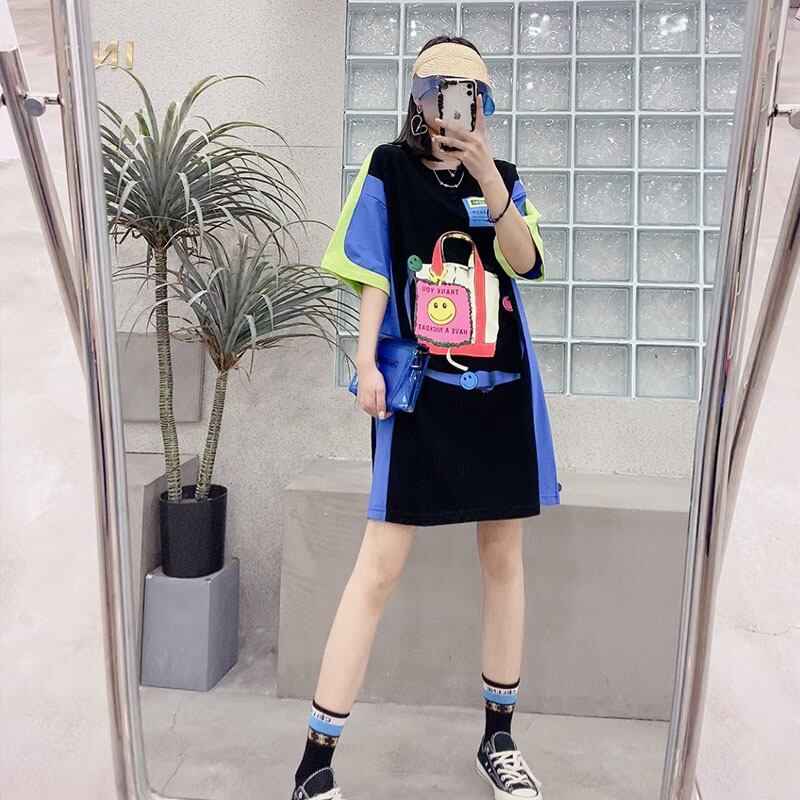 サマーカラープリントルーズTシャツ 大きめサイズ 夏物 ミックスインファッション75701970142