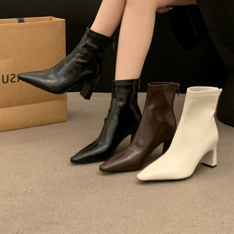 ポインテッドトゥ チャンキーヒール ショートブーツ ◆3color 204494