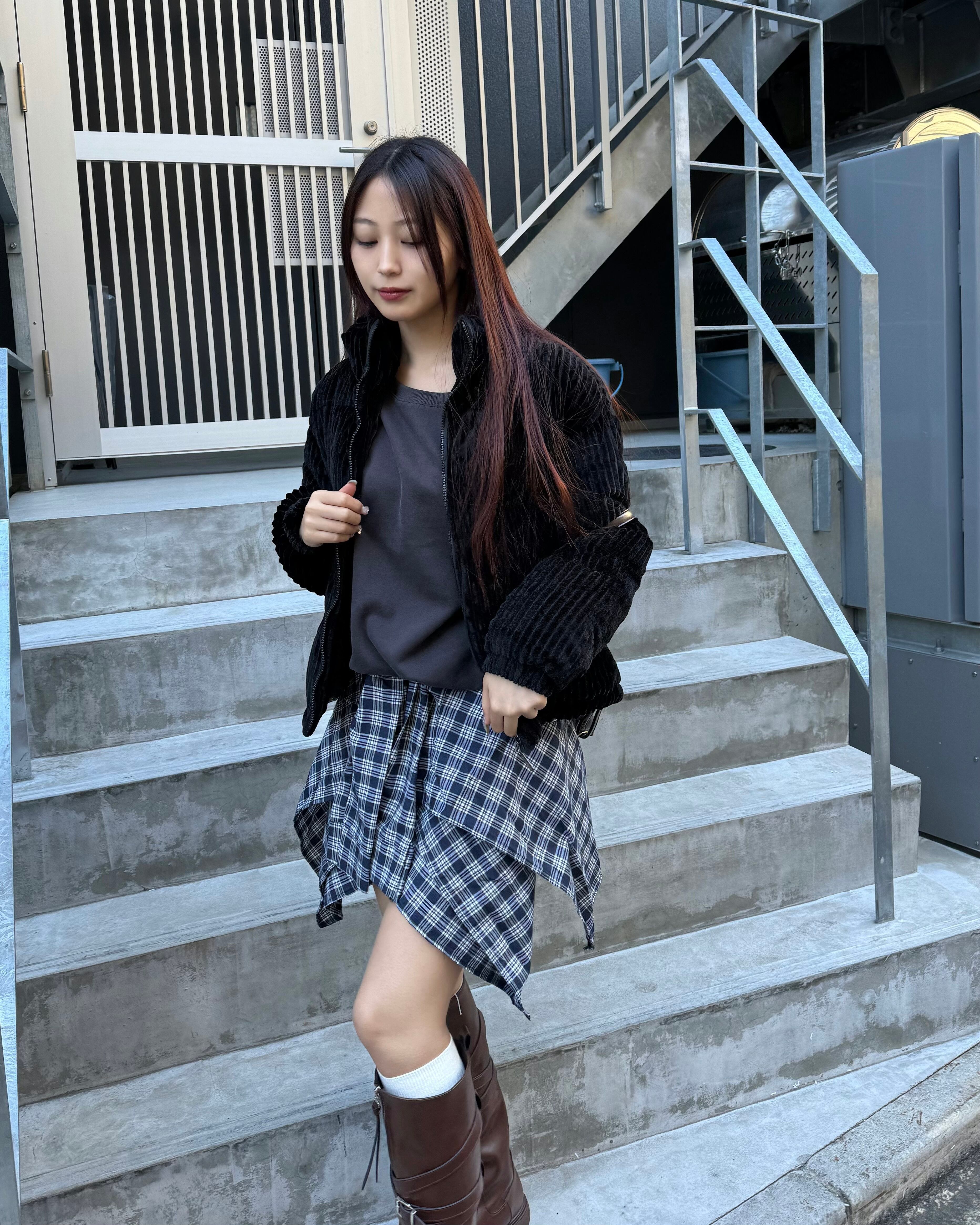 アシメヘムチェックミニスカート V04528