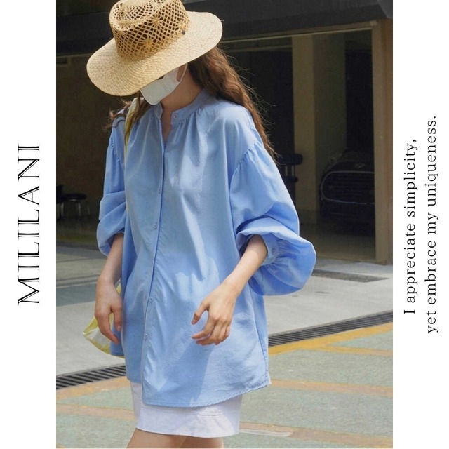 ボリュームスリーブ バンドカラーシャツ ◆2col　203177