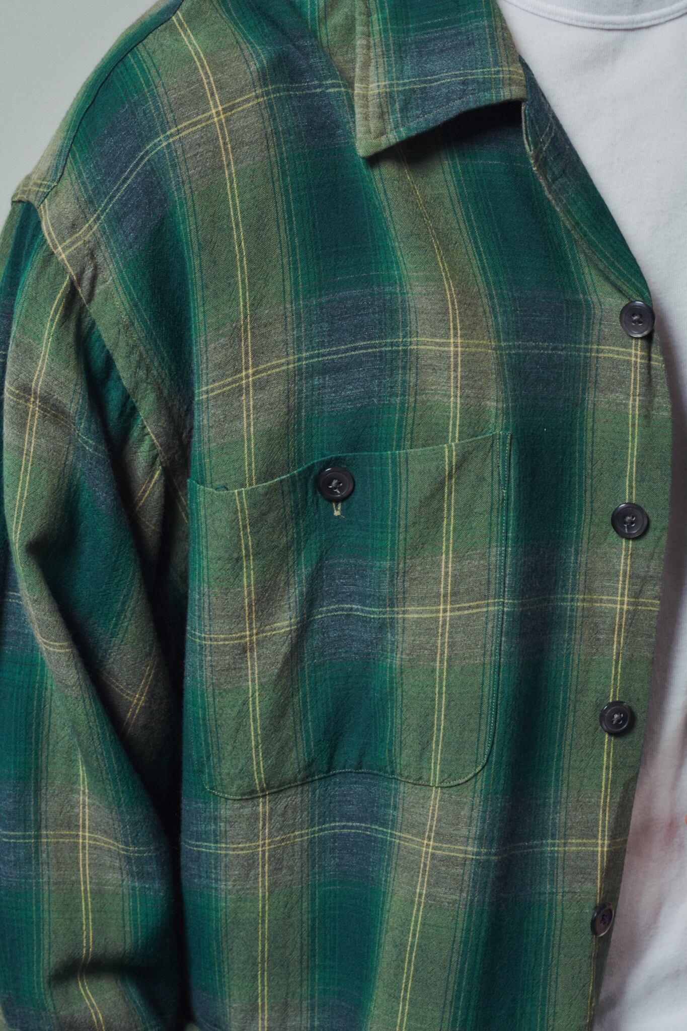 遊びビト様限定 60s 70s rayon check shirts usa製 極美品】60s special Vintage rayon ombre check shirt green special