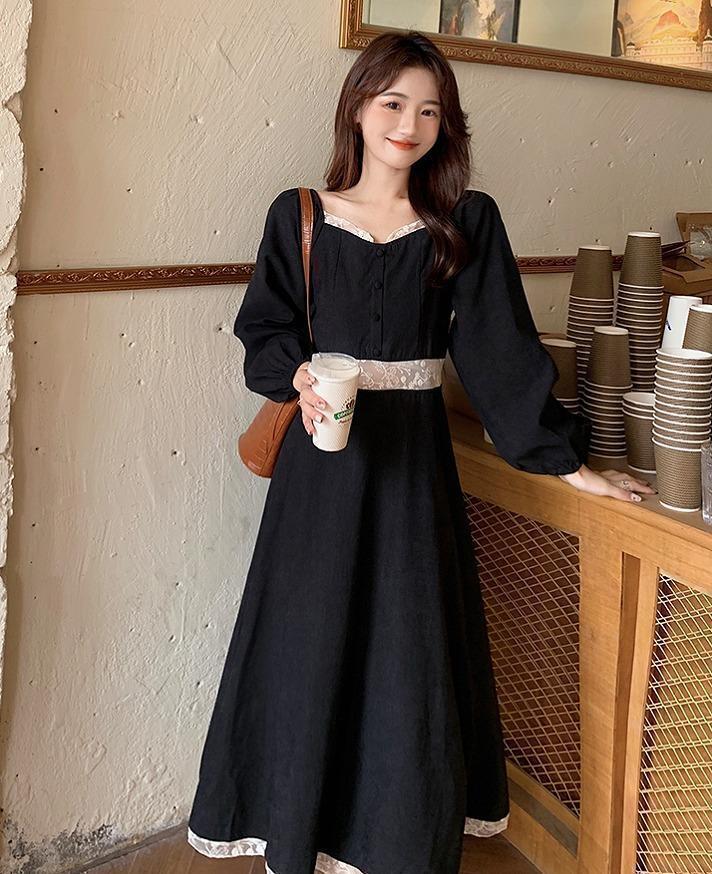 大きいサイズ レディース 春夏 ワンピース スクエアネック 長袖