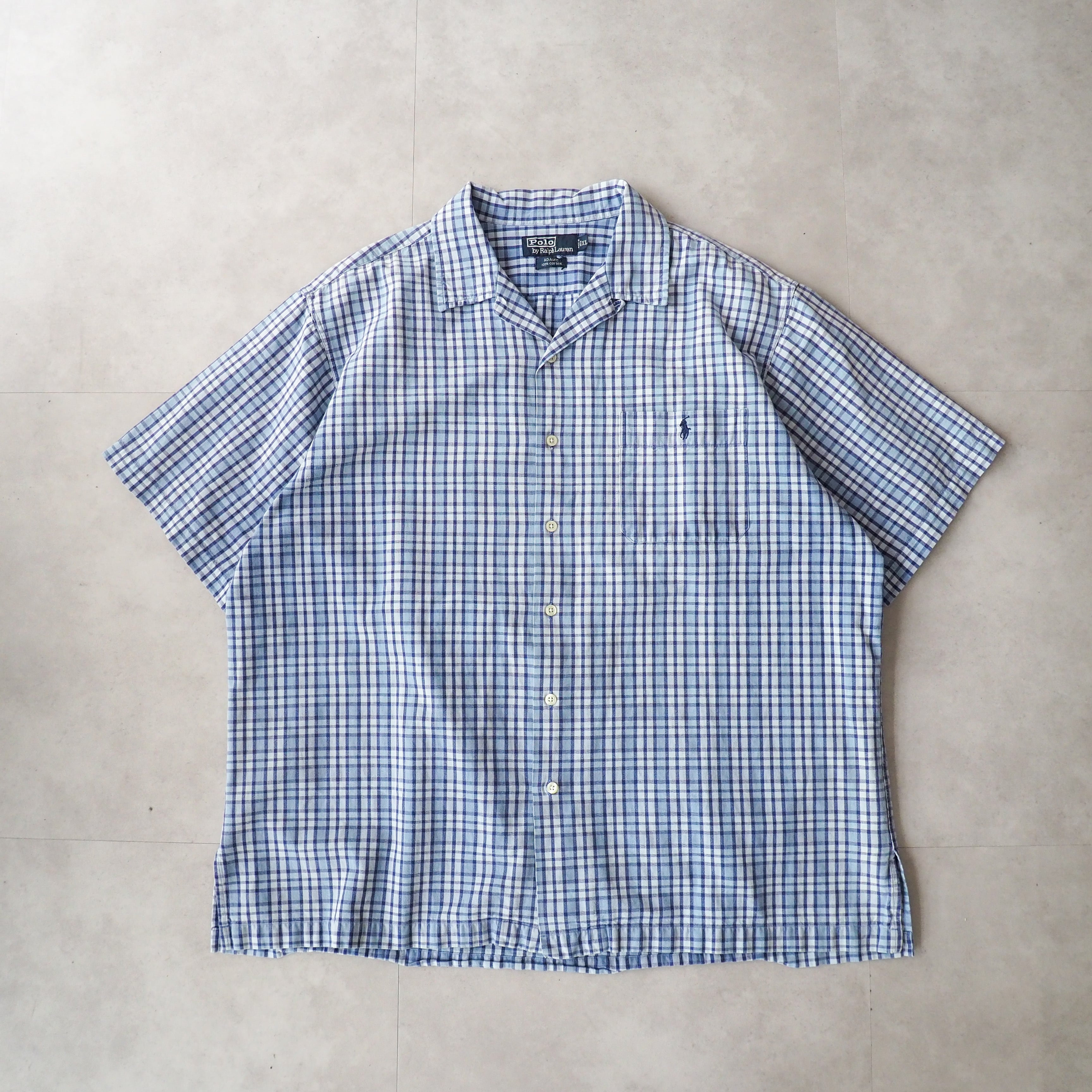 90s “polo by ralph lauren”open collared box silhouette shirt blue ...