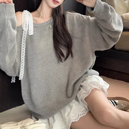 アシメレースストラップドッキングニットワンピ ・75794