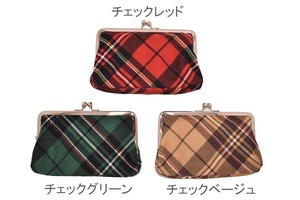 がま口 財布 角型 (チェックレッド) 小銭入れ レトロ 工房 手作り 日本製 エコパッケージ MX-0035-280