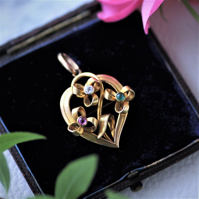 Diamond,Ruby & Emerald Gold Flower Pendant/Brooch 　ダイヤモンド、ルビー　＆　エメラルド ゴールド　ペンダント・フラワーブローチ