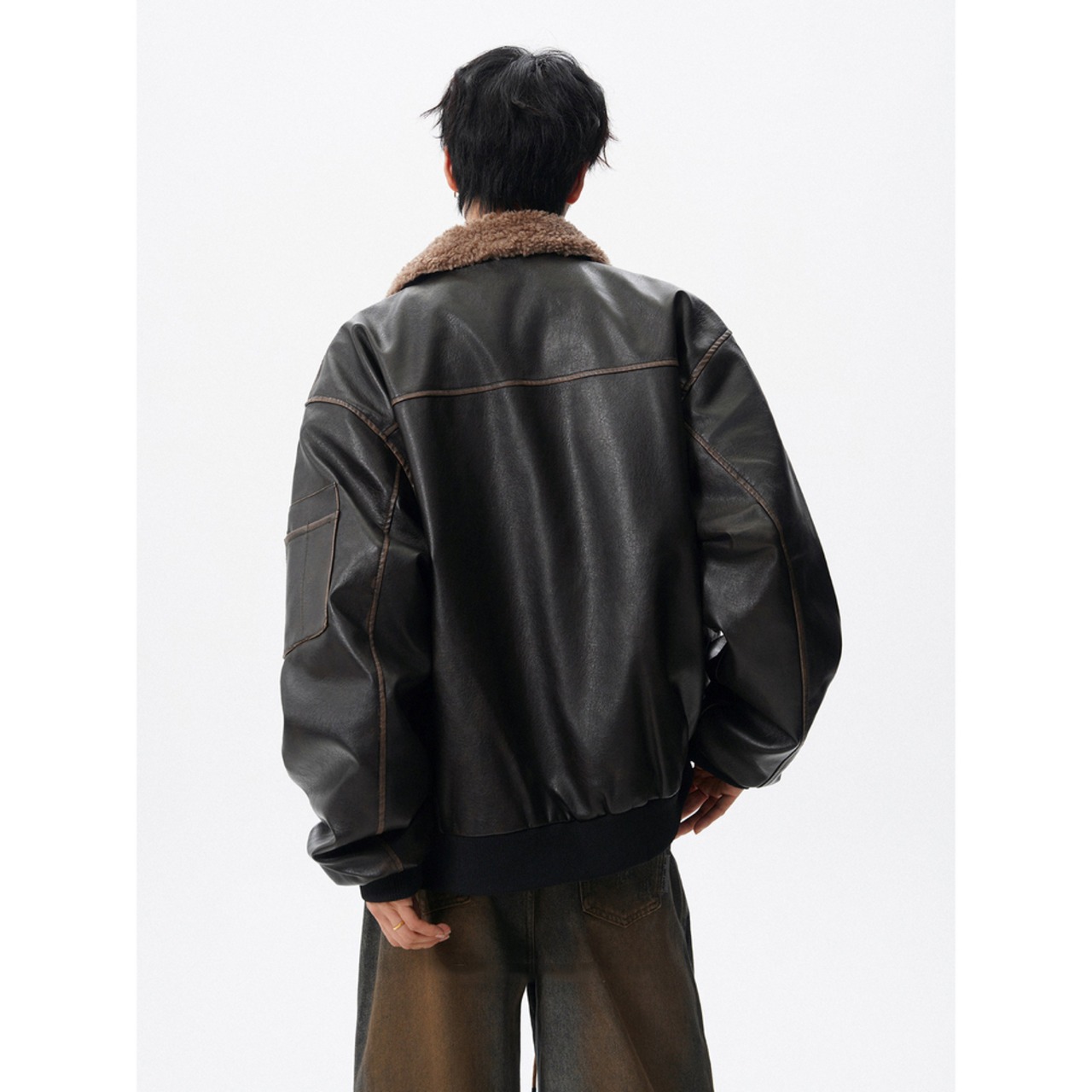 【暖かさUP】ストリート ラペルPUレザー中綿ジャケット T2005