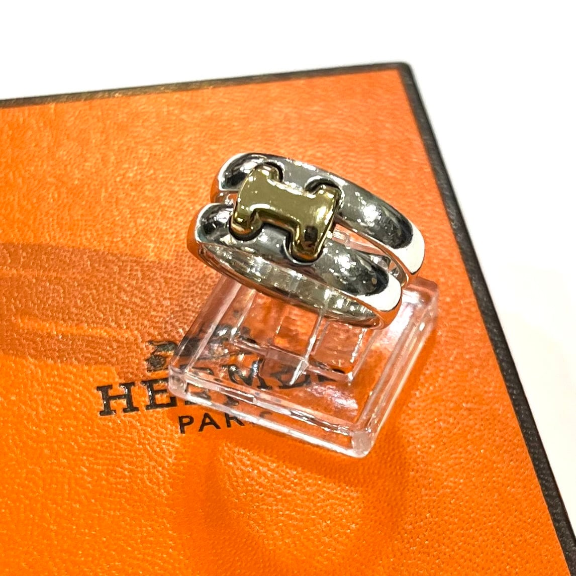 HERMÈS】【14号 54】2729 エルメス H コンビリング Ag925 Au750