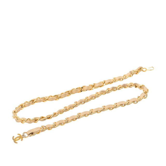 シャネル ココマーク チェーン ベルト ゴールド ベージュ メッキ レザー レディース CHANEL 【中古】