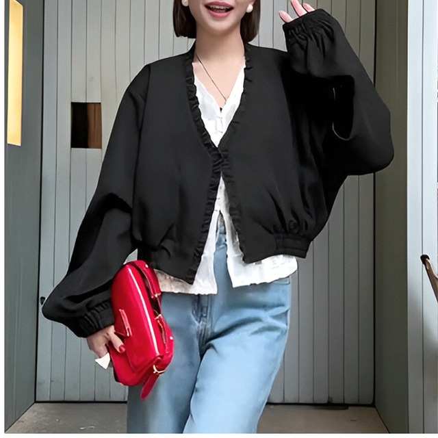 フリルVネックバルーンスリーブジャケット　10908