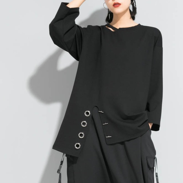 アシンメトリーネック オーバーサイズ  Tシャツ       00340