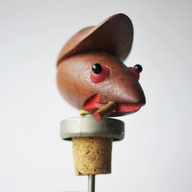 チーク鳥　コルク栓人形  カラス　北欧デンマーク　