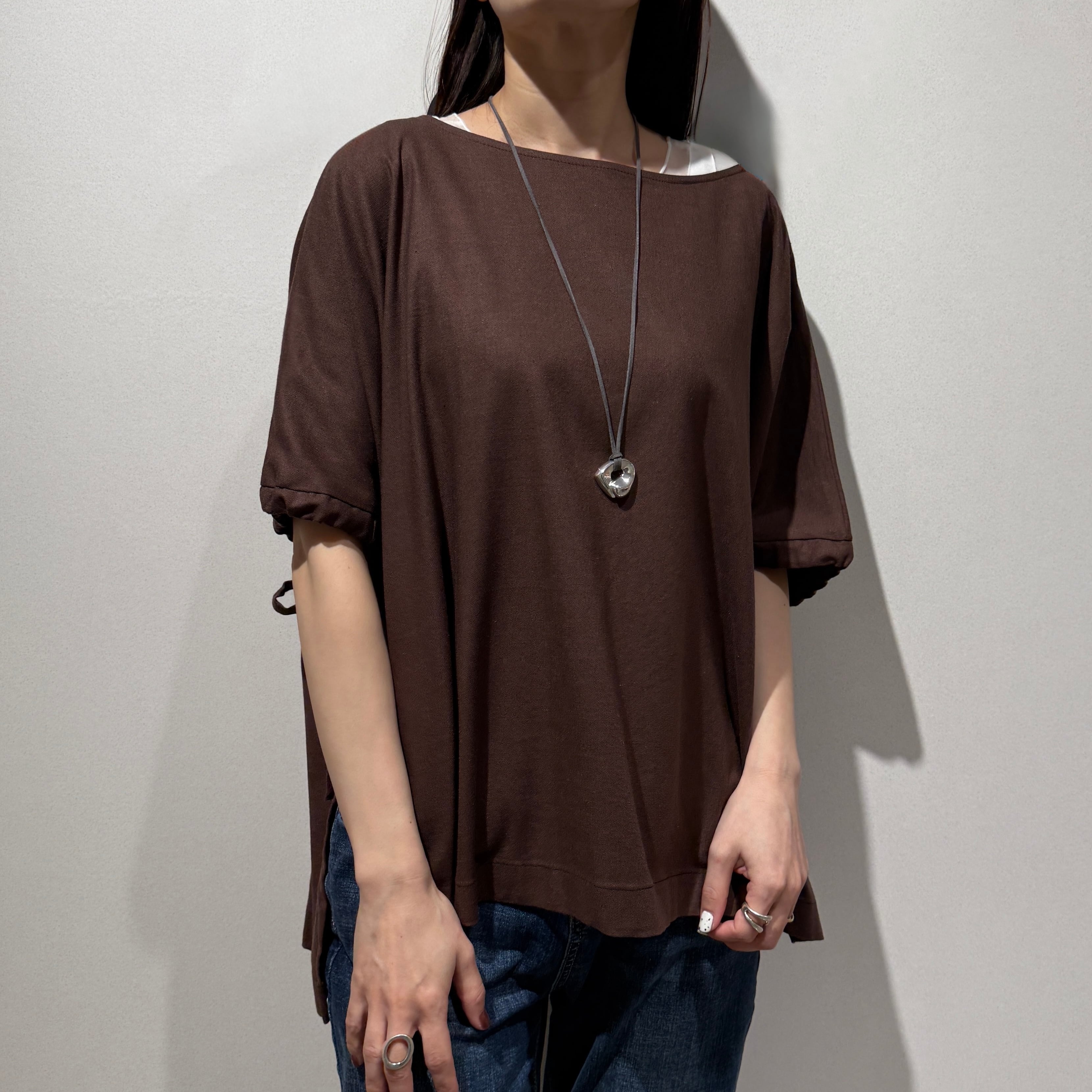 リネンストレッチ袖ギャザーPO