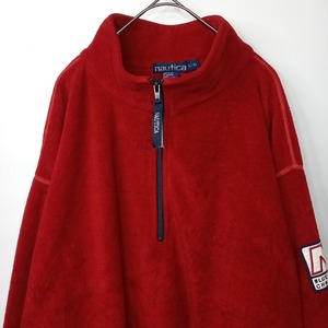 90s　アメリカ製　ノーティカ　フリース　プルオーバー　刺繍ロゴ　赤　L/G