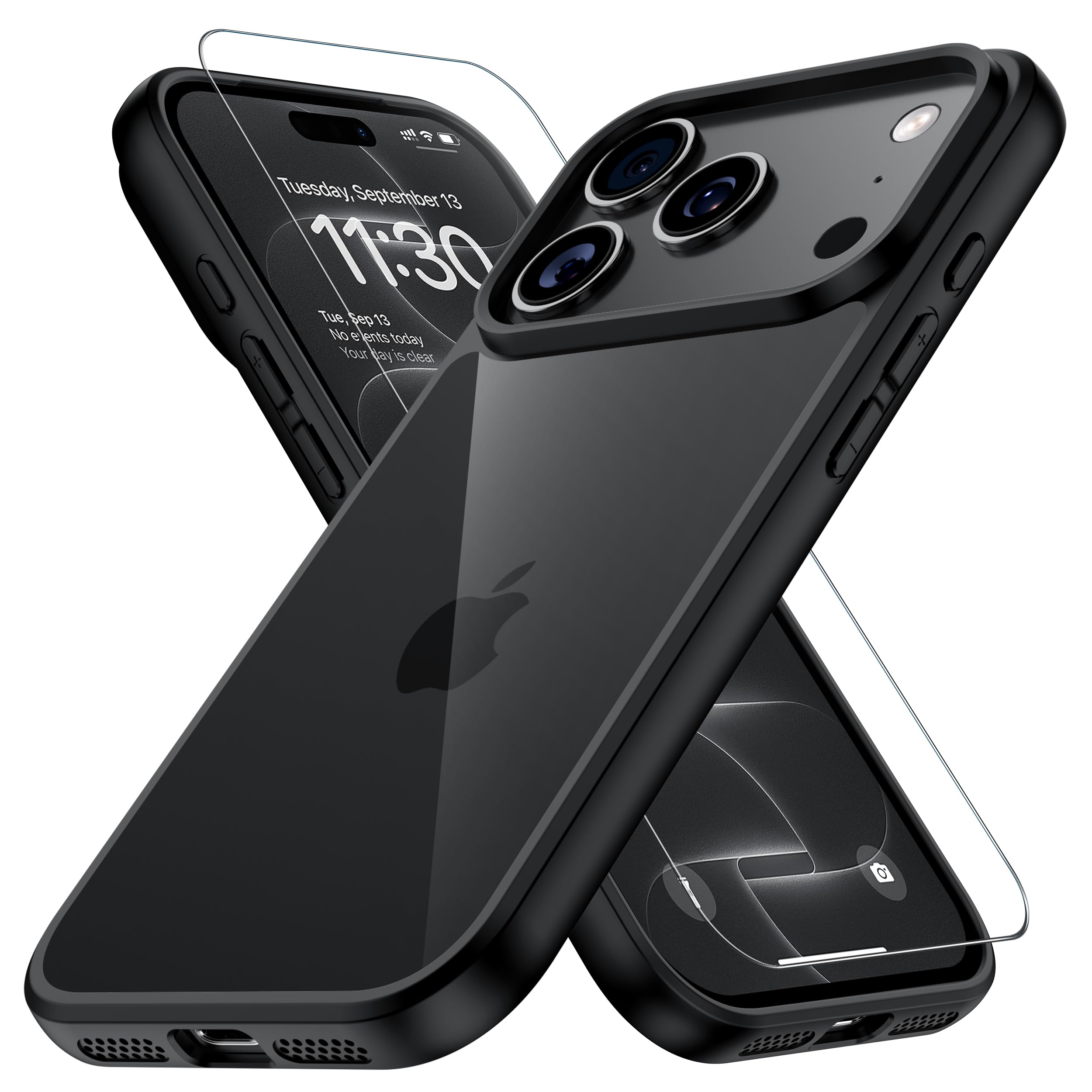 iPhone 18 Pro 用 ケース ブラック 米軍MIL規格 ガラスフィルム付き アイフォン18pro 用 耐衝撃 黄ばみ防止 gogorelax