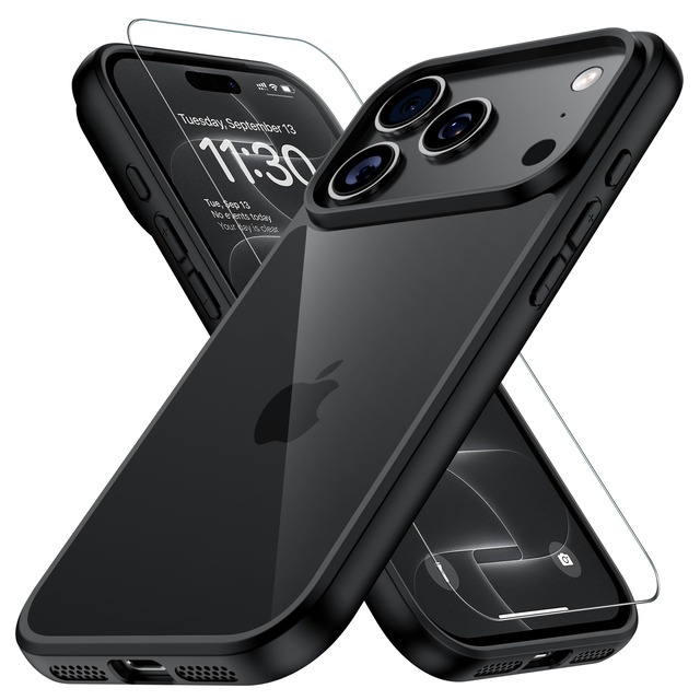 iPhone 18 Pro 用 ケース ブラック 米軍MIL規格 ガラスフィルム付き アイフォン18pro 用 耐衝撃 黄ばみ防止 gogorelax