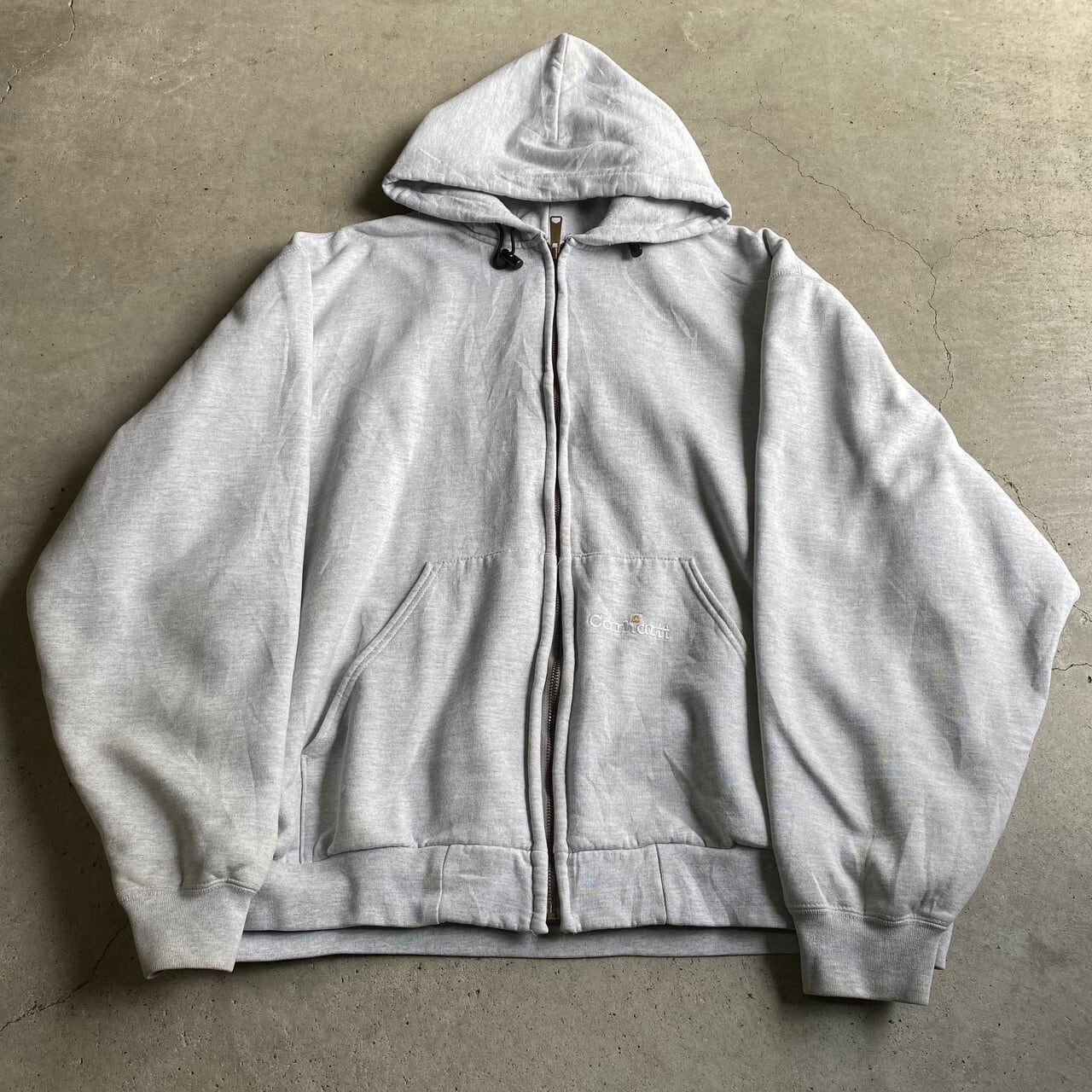 トップス90s USA　Carhartt フルジップパーカー　ワンポイントロゴ