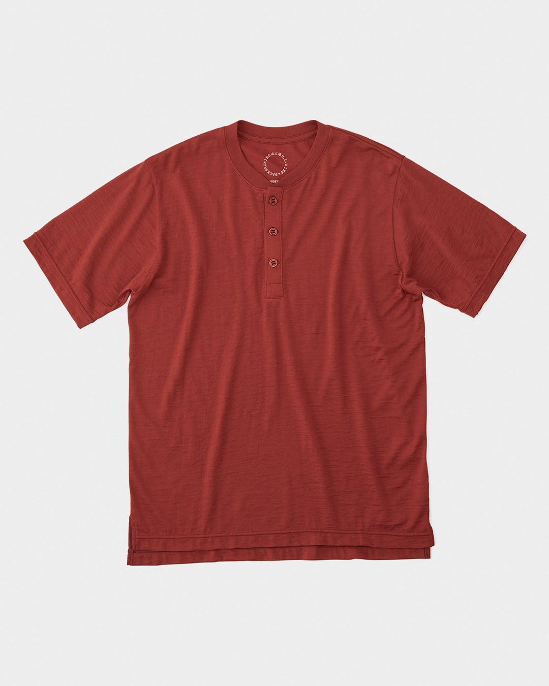 山と道 / 100% Light Merino Henley - Unisex #Brick Red