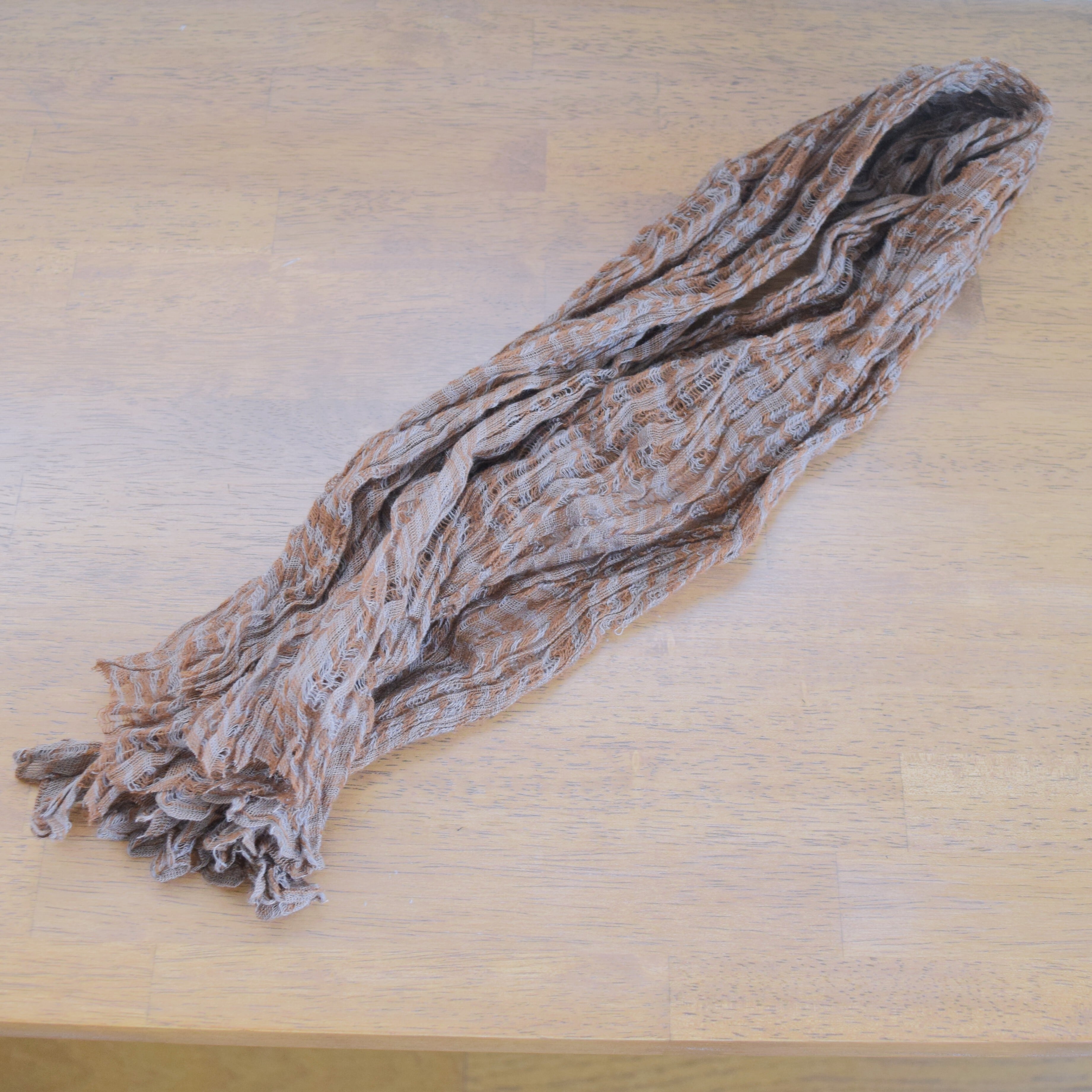 綿からみ織布 茶と生成り | Cotton Leno Weave Textile – Brown & Natural
