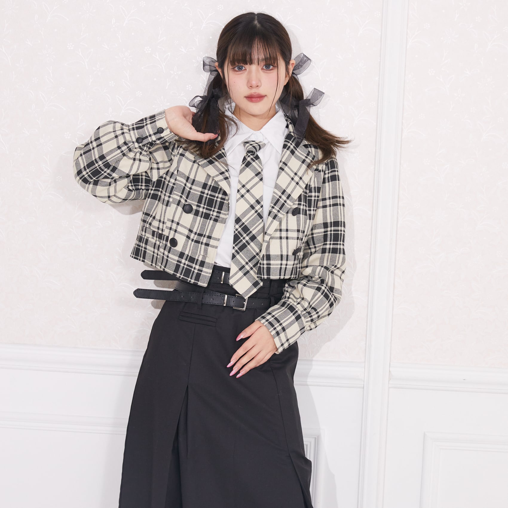 meltie miel check jacket&necktie