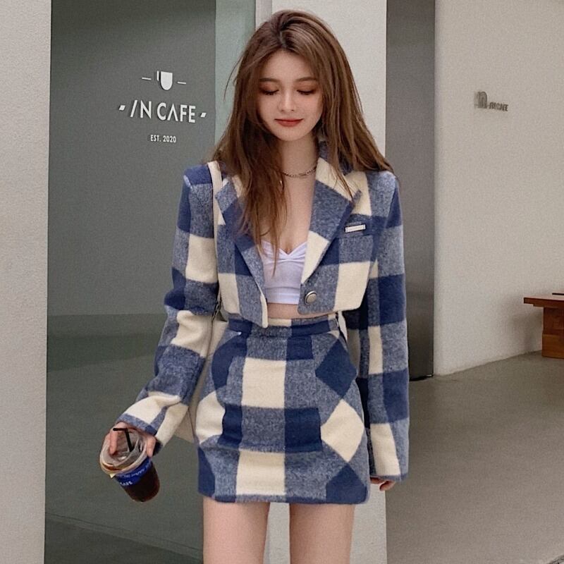 格子柄ジャケット レディースオータムウィンタールーズスタイルショート 秋物 冬物 YY-ファッション8040719866