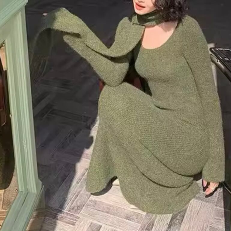 muffler knit long dress