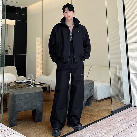 予約販売】メンズ セットアップ 上下 ジャージ スエット 長袖 無地 黒