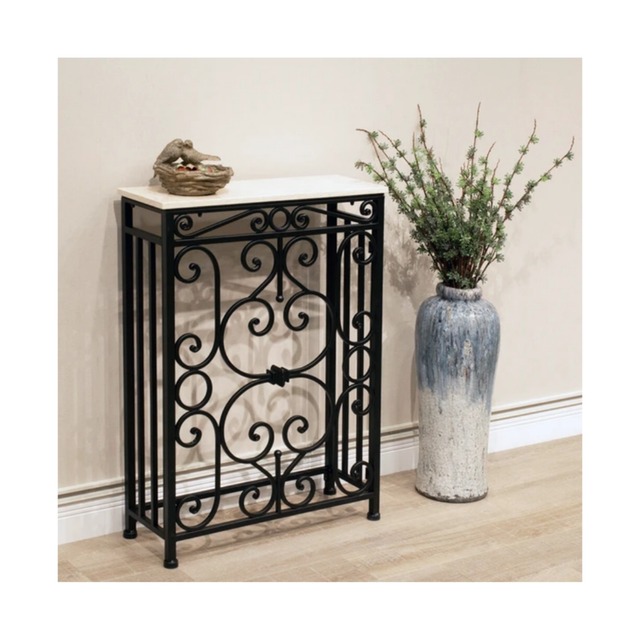 【送料込】天然大理石 アイアン コンソールテーブル 横幅62cm 高さ86cm 花台 リビング 寝室 クラシック