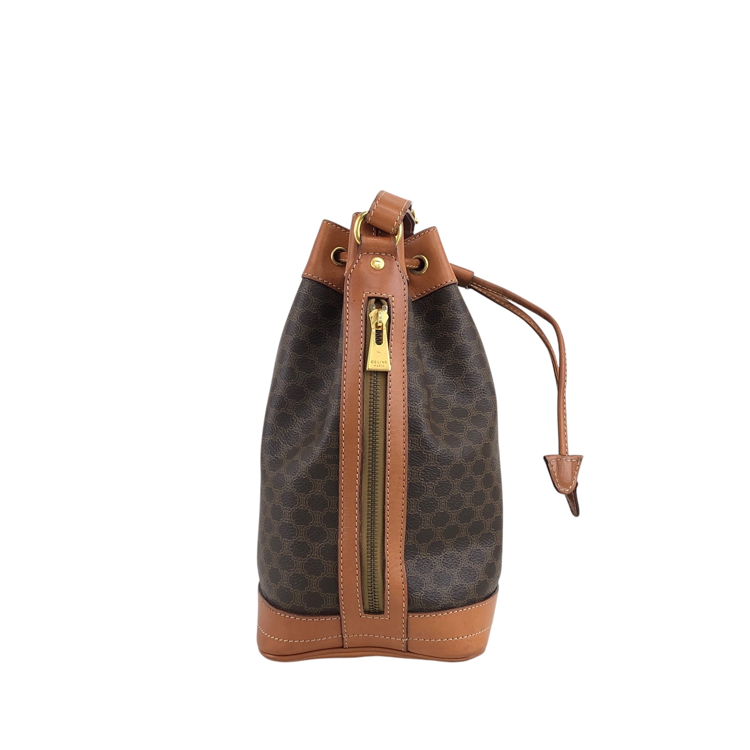 CELINE セリーヌ マカダム ショルダーバッグ ブラウン ブラゾン型押し