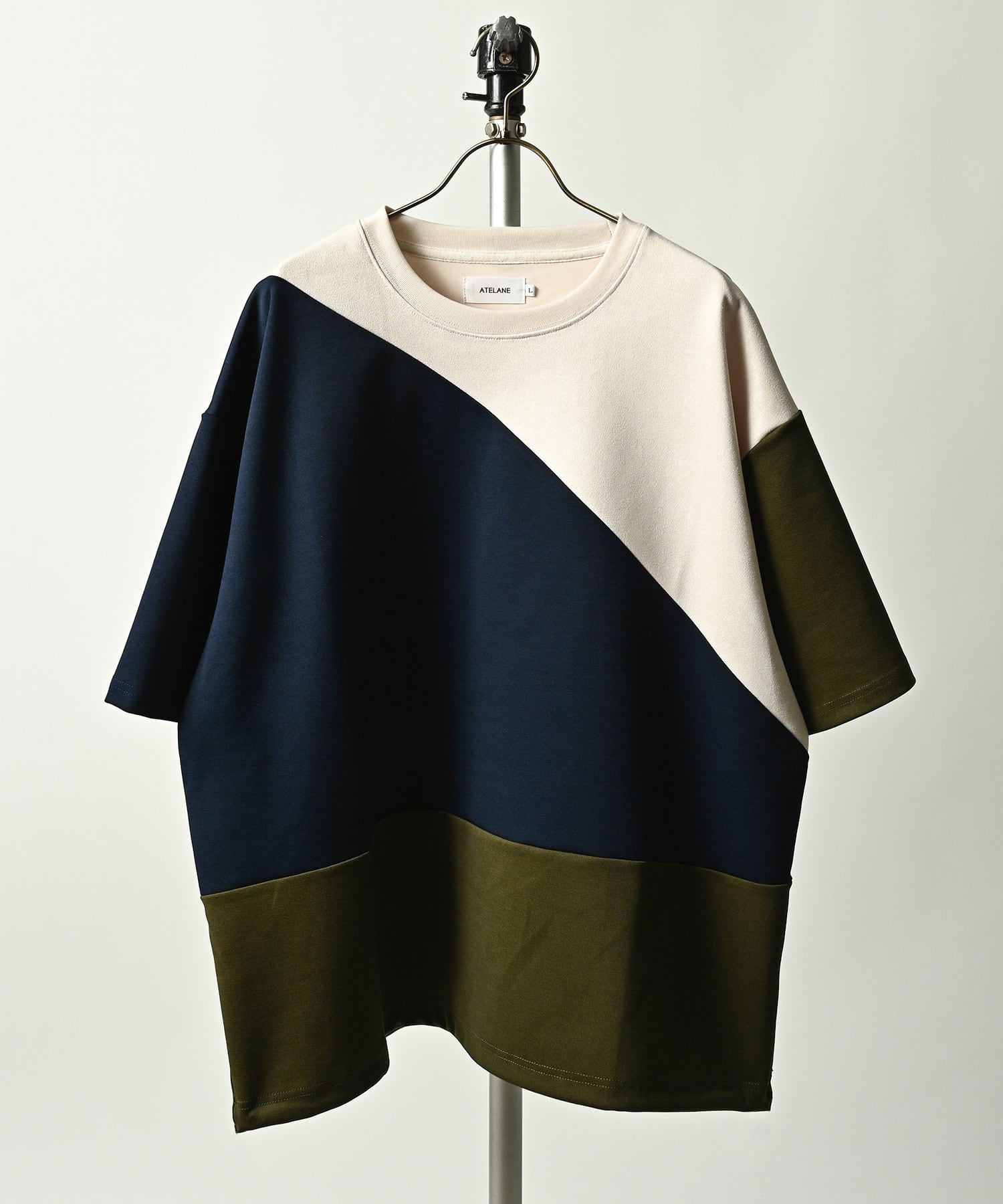 ATELANE Suede Ponch Panel Switching Tee (WHT) 26A-14080