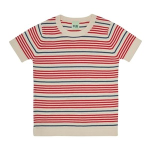 ボーダーニットTシャツ　『FUB』 レッド Striped T-shirt, ecru/red GOTS