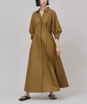 Vネック◆ランタンスリーブシャツワンピ【w-30271】