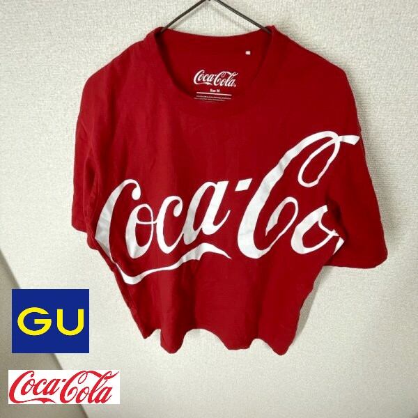 ■GU/ジーユー/CocaCola/コカコーラ/半袖ビッグシルエットTシャツ/ビッグロゴプリント/M/レッド　[GI2888 | Online De  Meriken Dollar powered by BASE