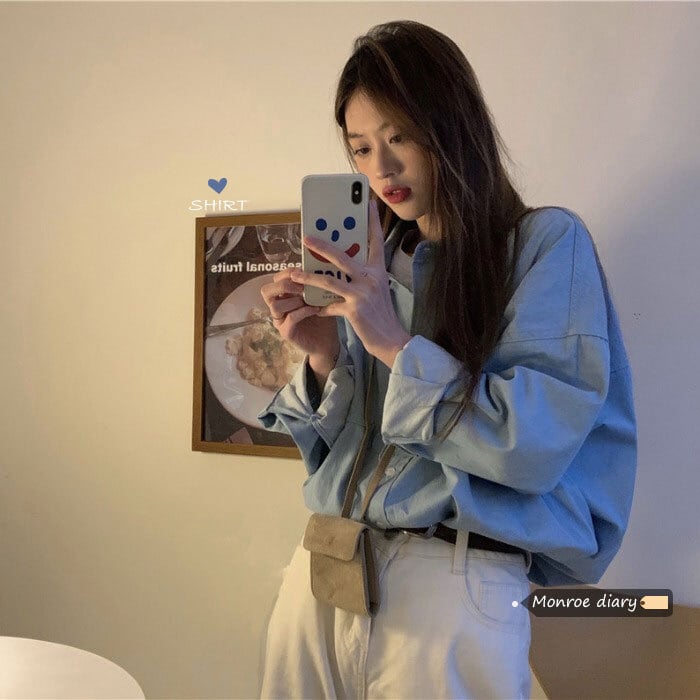 スタンダードシャツ ジャケット スプリングルーズ薄手トップス ロング レトロ 春物 モンロー96568831043