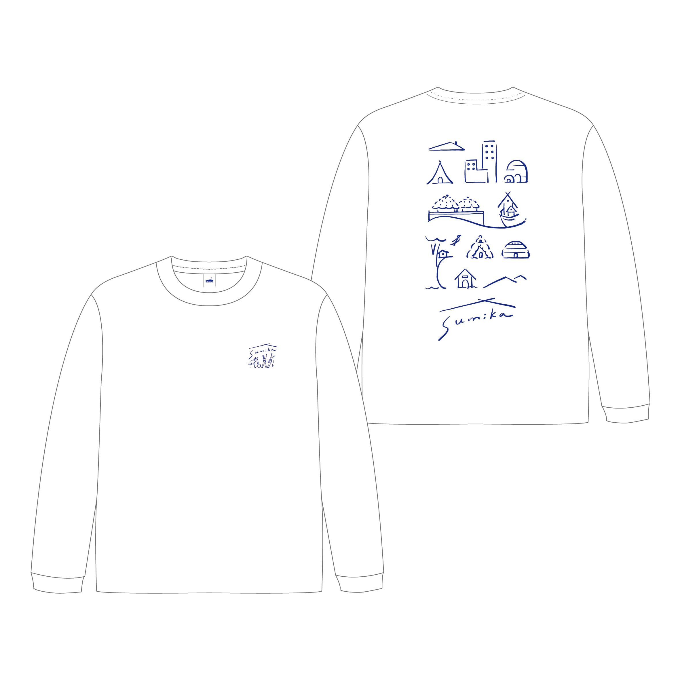 sumika / 家々ロングスリーブTシャツ（ホワイト）
