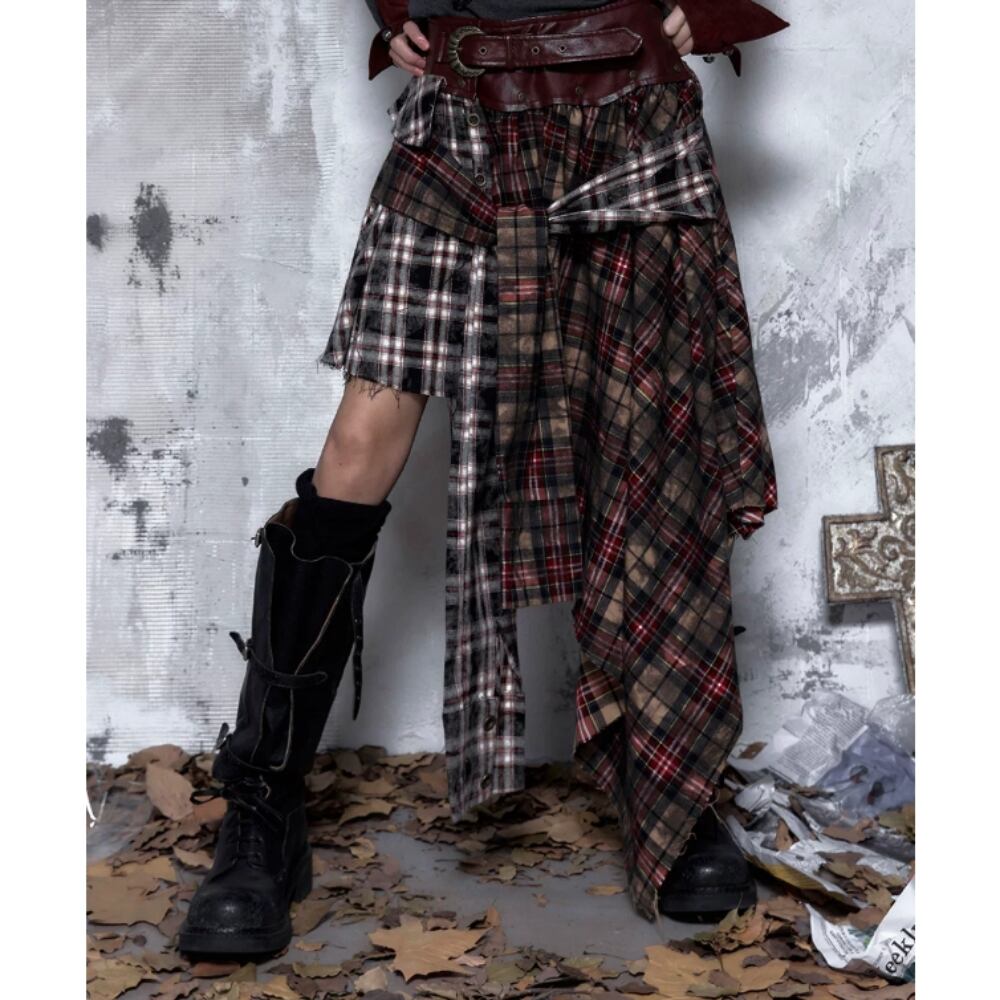 Asymmetric plaid skirt E7174
