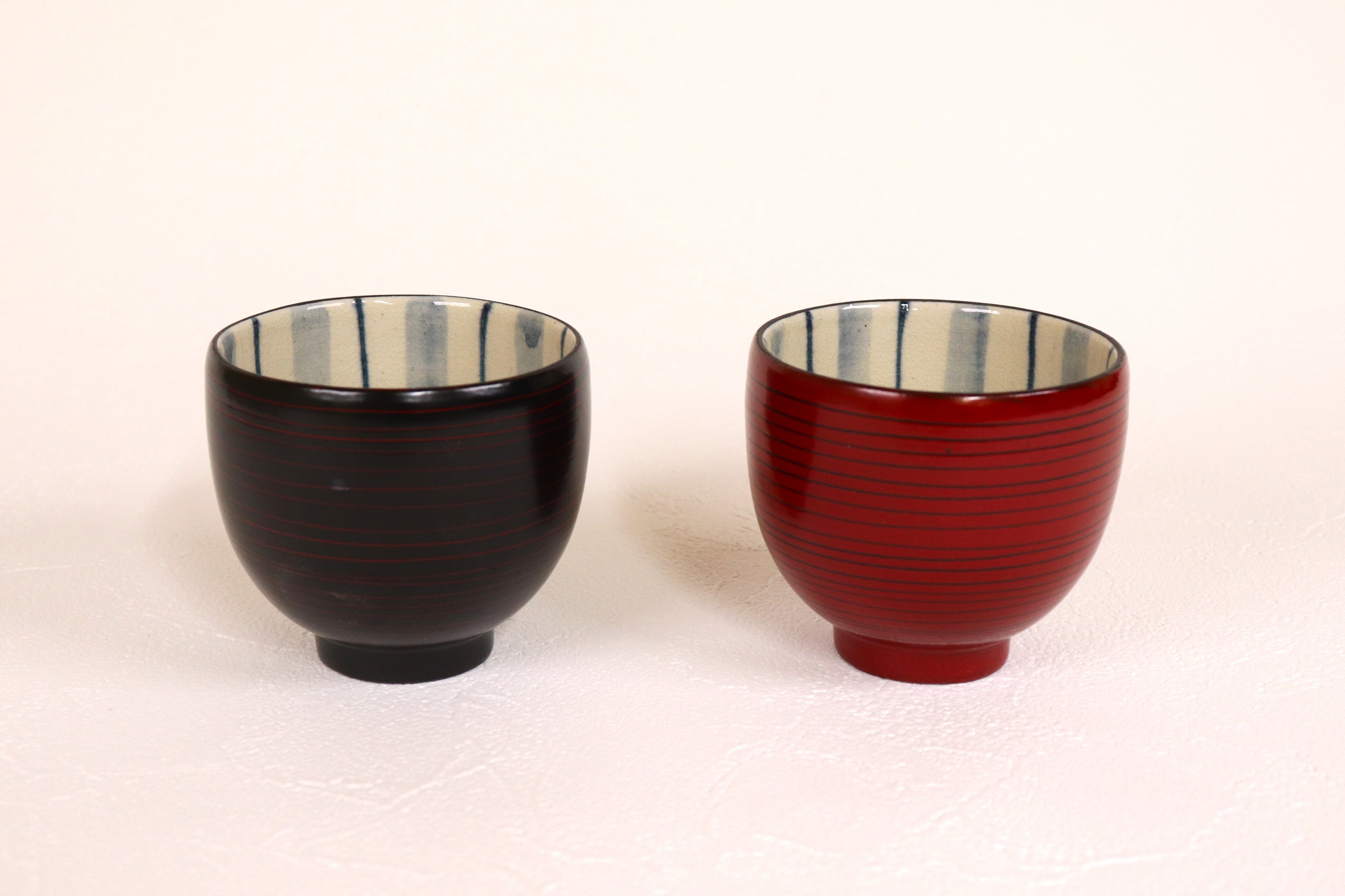 漆陶 湯呑小 コマスジ 縞十草【限定品】