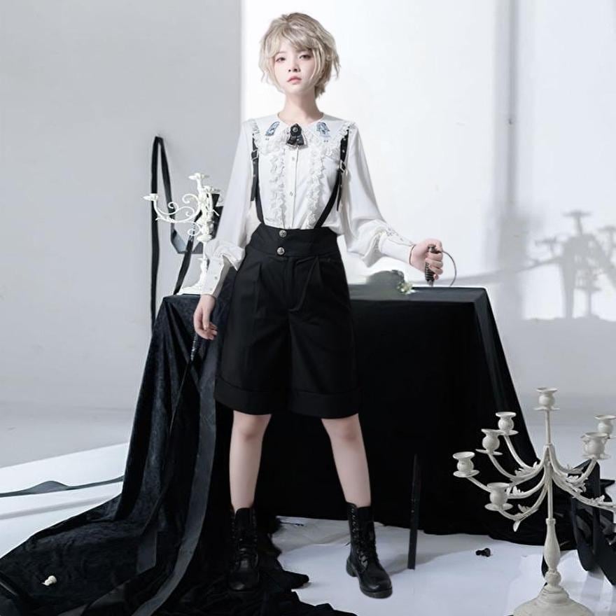 皇子系 長袖 ドレス シャツ ブラウス フリル レース 少女 イラスト