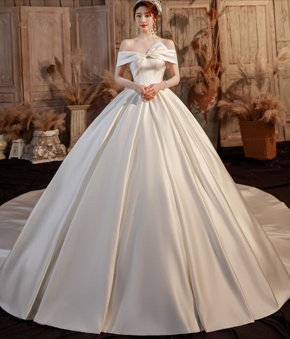 フランス風 ドレス ふんわりシフォン Aライン ロング ファスナー  花嫁ウェディングドレス