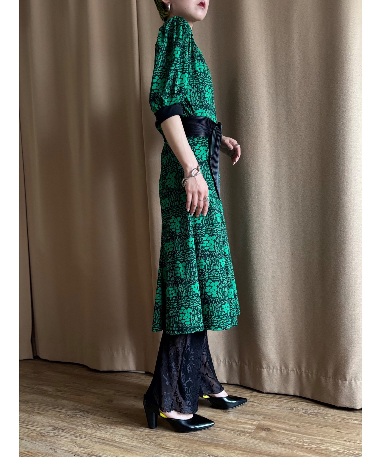 green & black retro modern dress-4841-8