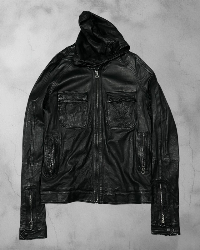 Wrinkled Cow Leather Hooded Jacket 80s頃 IDEALジップ ベル型
