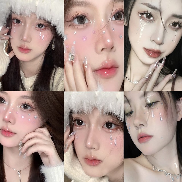 nalaina ラインストーン ステッカー （4枚セット） フェイスストーン シール 3D 光る キラキラ カラフル シール 貼り付け可能 顔面デコ デコパーツ ネイルアートパーツ 演奏会用 結婚用 パーティー用 化粧用携帯電話装飾 手芸用品 DIY用品