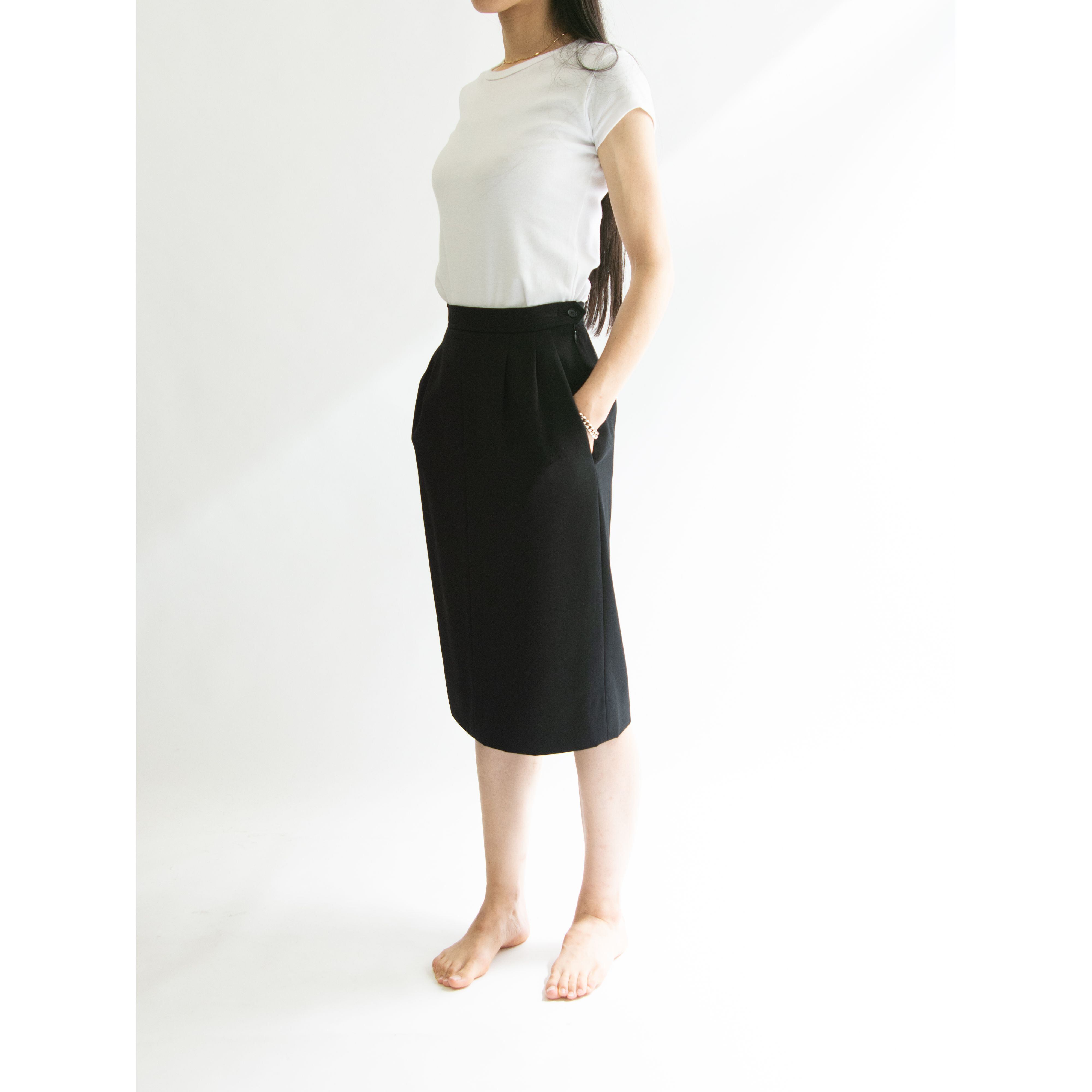 【YVES SAINT LAURENT rive gauche】Made in France 100% Wool 2Tuck Skirt(イヴサンローラン リブ ゴーシュ フランス製 ツータック ウールスカート)