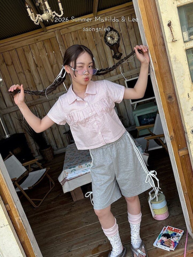 【予約】matilda&Lee シャーリングカラブラウス tops 女の子　小学生　キッズ　韓国子供服　海外ファッション　nicoru. ニコル　子供服