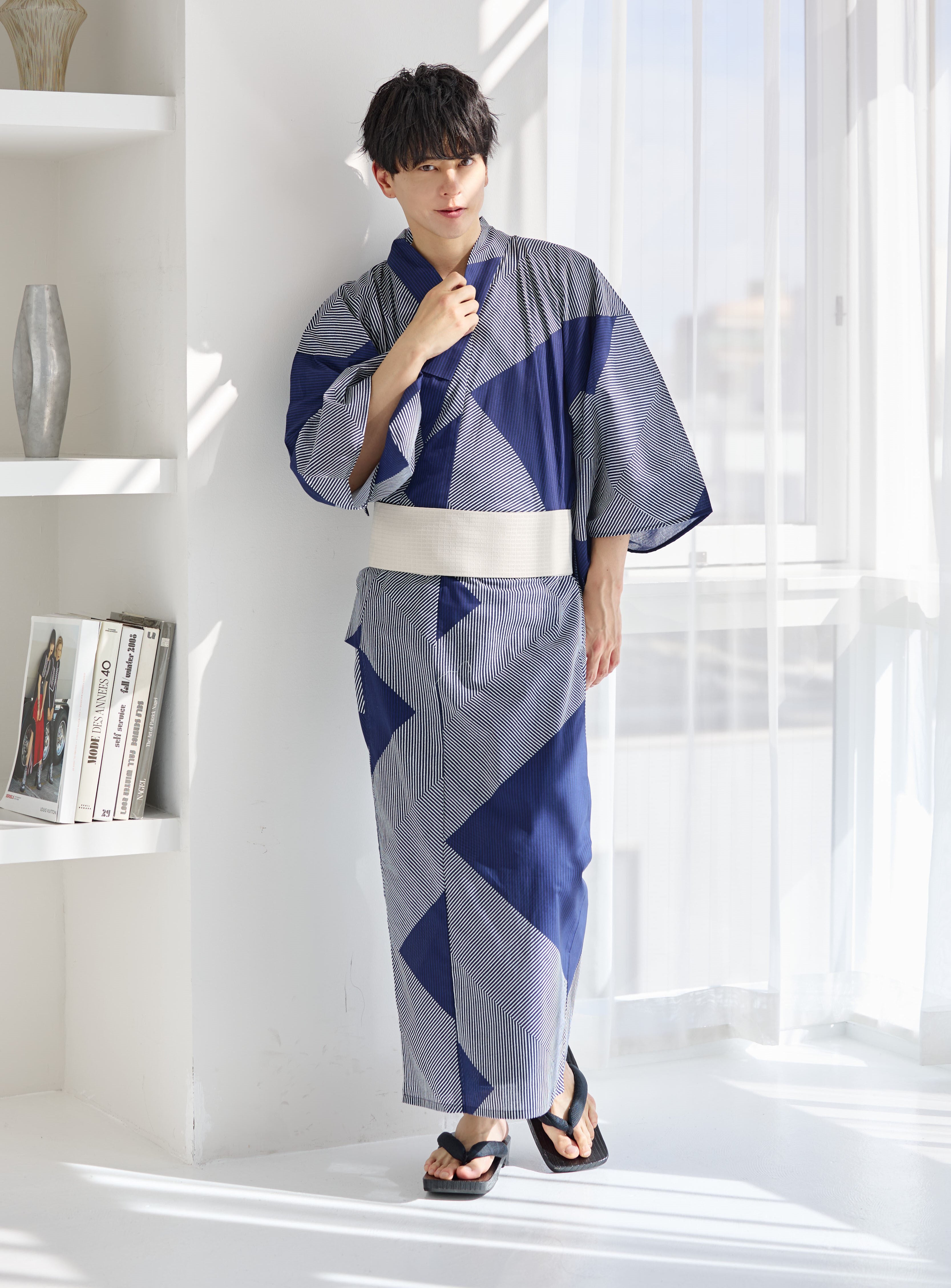 メンズ浴衣3点set繚乱の藍紺縞柄 Y4-59 | ANDESIR【アンデジール