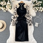 2022 early spring long-sleeved Hepburn style black embroidered velvet dress women's retro elegant long skirt western style little black dress ロング レッド ブラック レトロ 刺繍 エレガント スプリング 春物 スカート lyxaj46540707742